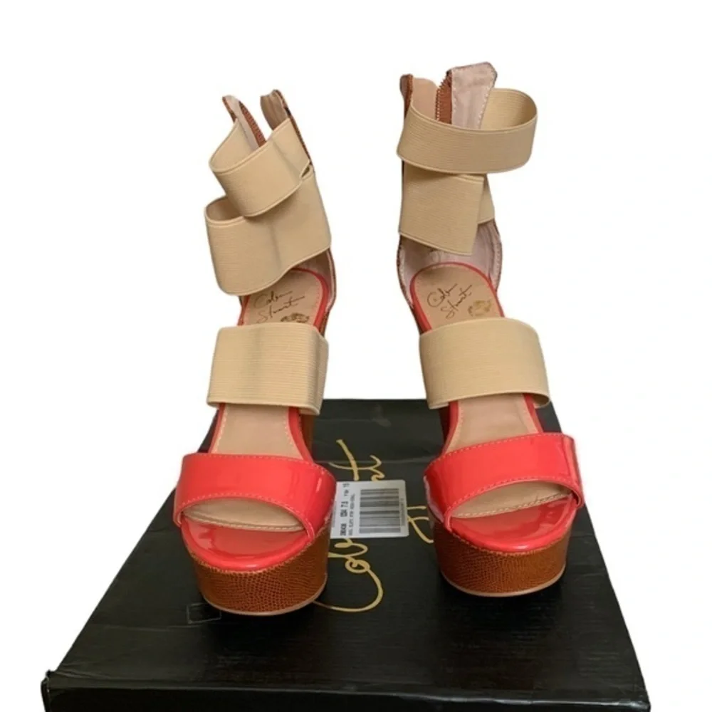 Colin Stuart x Victoria’s Secret wedge heel in coral BNIB